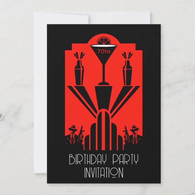 Roaring Twenties Art Deco Gangster Birthday  Invitation (Front)