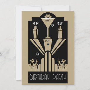 Roaring Twenties Art Deco Gangster Birthday Invitation