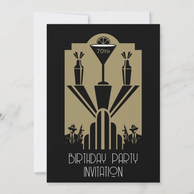 Roaring Twenties Art Deco Gangster Birthday  Invitation (Front)
