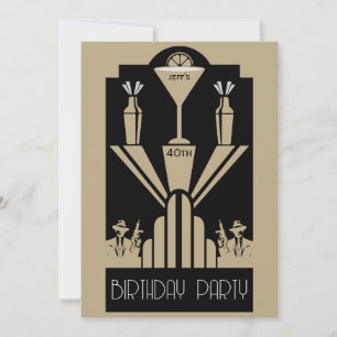 Roaring Twenties Art Deco Gangster Birthday  Invitation