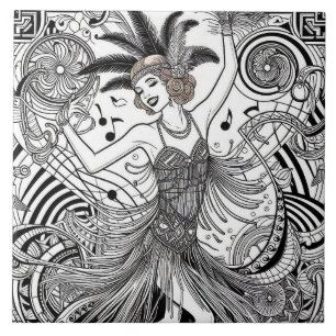 Roaring Twenties Art Deco Retro Glam Black & White Ceramic Tile