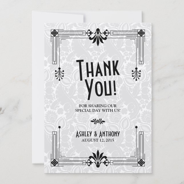 Roaring Twenties Art Deco Wedding Thank You Card (Front)