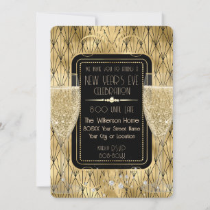 Roaring Twenties Gold New Year's Eve Champagne Invitation