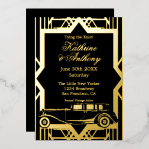 Roaring Twenties Limo Gatsby Style  Foil Invitatio