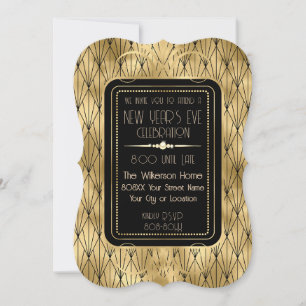 Roaring Twenties New Year's Eve Gold Art Deco Invitation