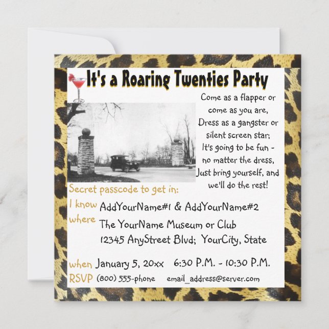 Roaring Twenties Party Flapper Leopard Invitation (Front)