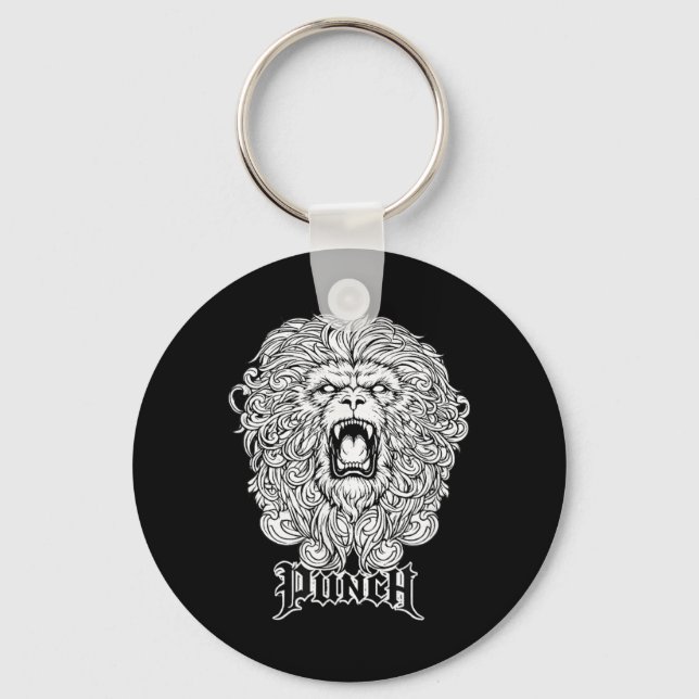 Roaring Wild Cat Punch Fighter Gym Training Design Key Ring (Front)