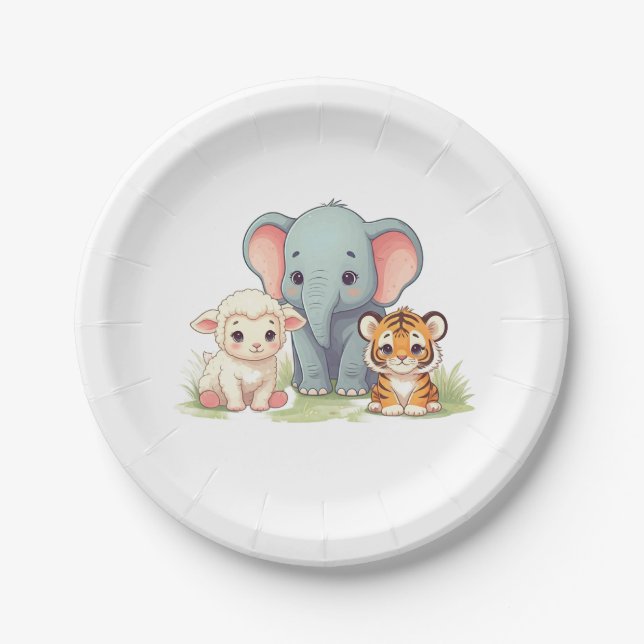 Roaring Zoo Birthday Paper Plate (Front)