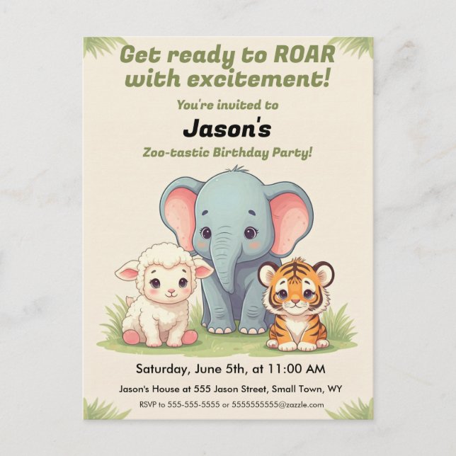 Roaring Zoo Birthday Postcard (Front)