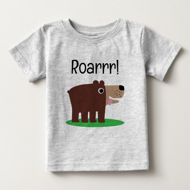 Roarrr brown cub bear cartoon funny baby t shirt (Front)