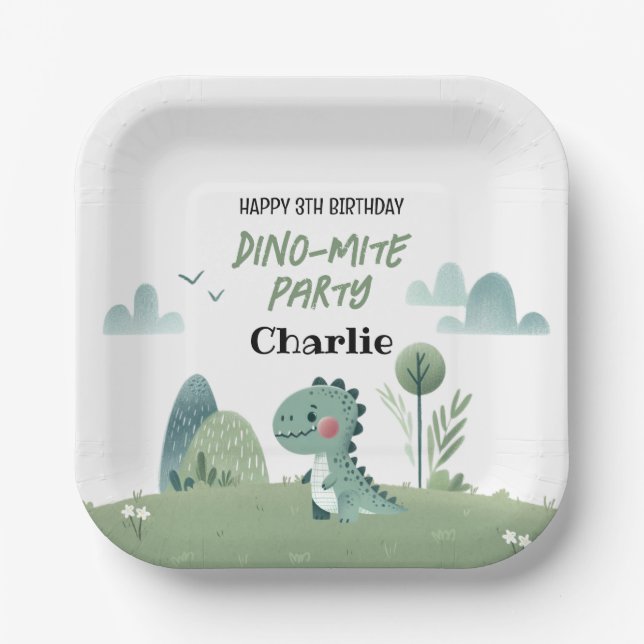 Roarsome Dino Birthday  Paper Plate (Front)