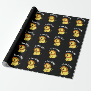Roarsome Funny Roaring Lion Pun Dark BG Wrapping Paper