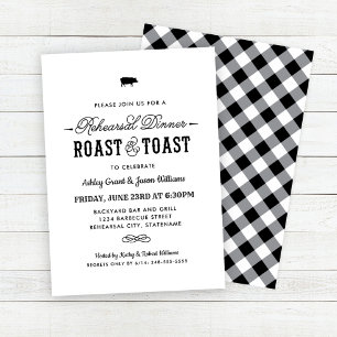Roast and Toast Black Wedding Rehearsal Dinner Invitation