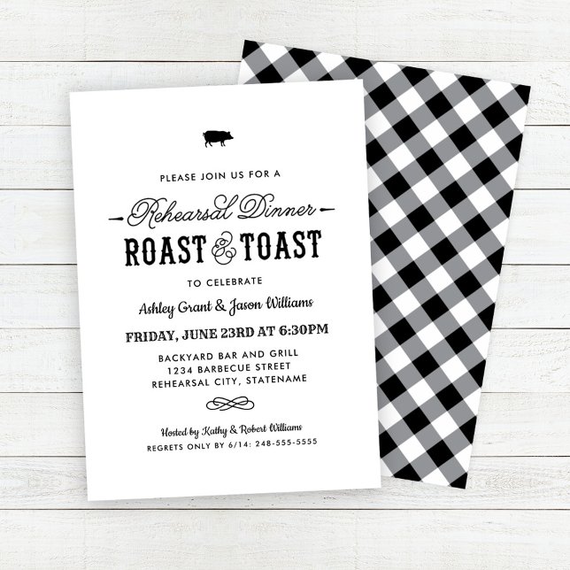 Roast and Toast Black Wedding Rehearsal Dinner Invitation (Creator Uploaded)