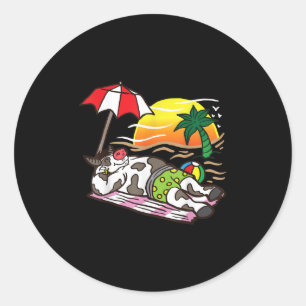 Roast Beef Cow Tanning At The Beach Funny Bbq Meat Classic Round Sticker
