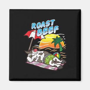 Roast Beef Cow Tanning At The Beach Funny Bbq Meat Magnet