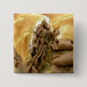 Roast beef sandwich with creamy goat cheese 15 cm square badge