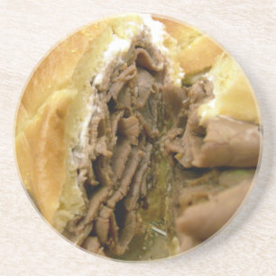 Roast beef sandwich with creamy goat cheese coaster