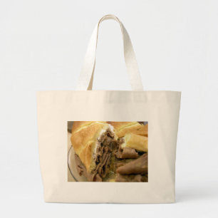 Roast beef sandwich with creamy goat cheese large tote bag