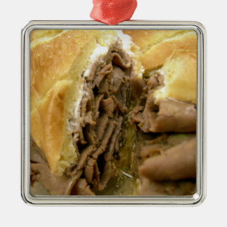 Roast beef sandwich with creamy goat cheese metal tree decoration