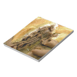 Roast beef sandwich with creamy goat cheese notepad