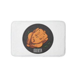 Roast chicken cartoon illustration bath mat