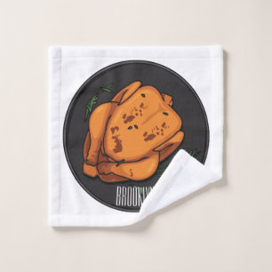 Roast chicken cartoon illustration bath towel set
