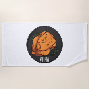 Roast chicken cartoon illustration beach towel