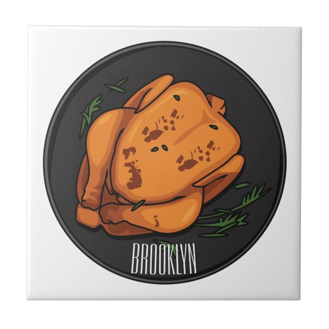 Roast chicken cartoon illustration ceramic tile (Front)