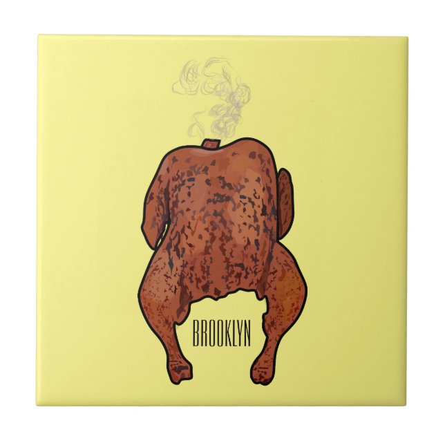 Roast chicken cartoon illustration  ceramic tile (Front)