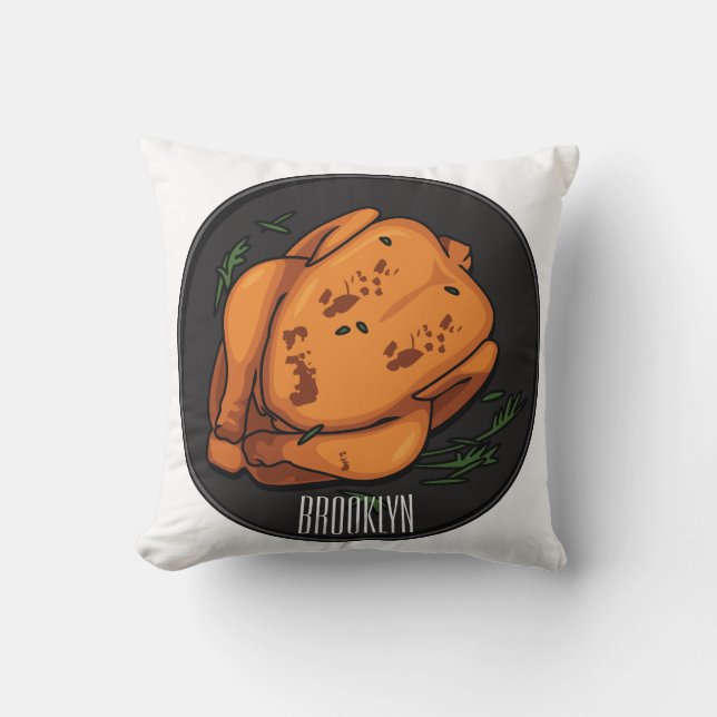 Roast chicken cartoon illustration cushion (Front)