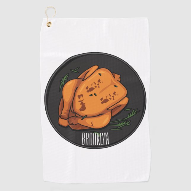 Roast chicken cartoon illustration golf towel (Front)