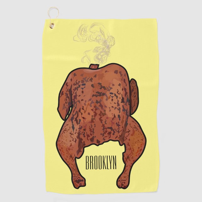 Roast chicken cartoon illustration  golf towel (Front)