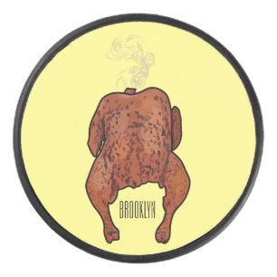 Roast chicken cartoon illustration hockey puck