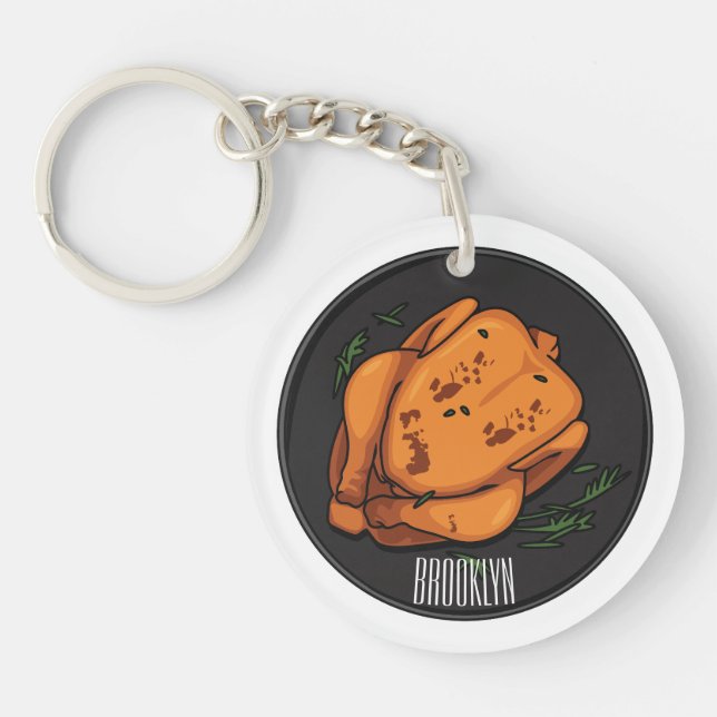 Roast chicken cartoon illustration key ring (Front)
