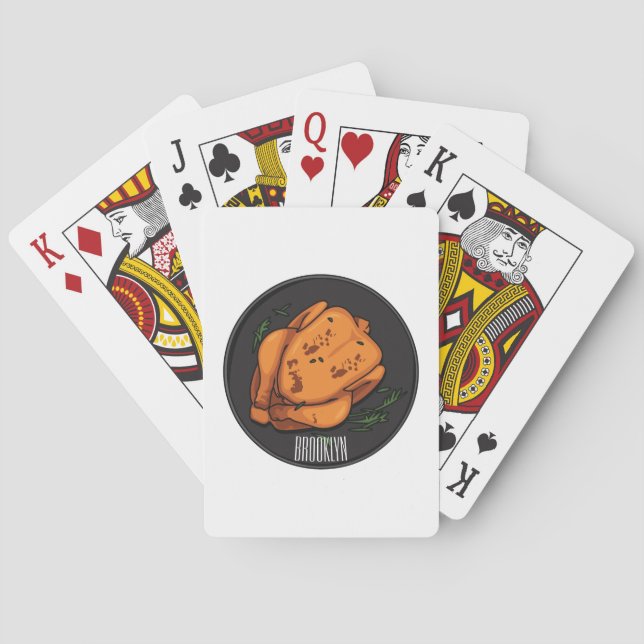 Roast chicken cartoon illustration playing cards (Back)