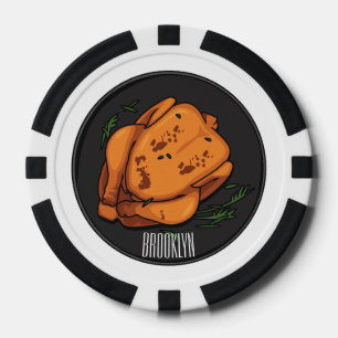 Roast chicken cartoon illustration poker chips