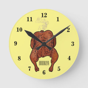 Roast chicken cartoon illustration round clock