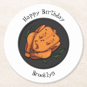 Roast chicken cartoon illustration round paper coaster