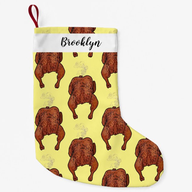 Roast chicken cartoon illustration small christmas stocking (Front)