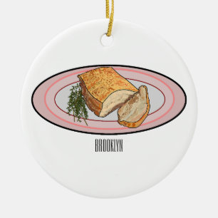 Roast pork belly cartoon illustration  ceramic ornament