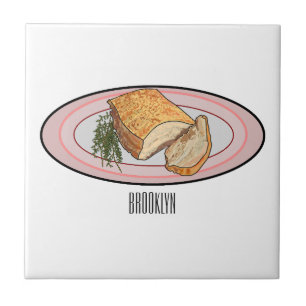 Roast pork belly cartoon illustration  ceramic tile
