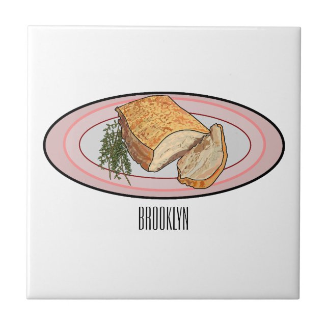Roast pork belly cartoon illustration  ceramic tile (Front)