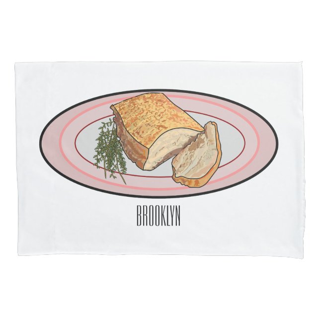 Roast pork belly cartoon illustration  pillowcase (Front)