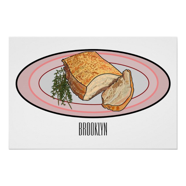 Roast pork belly cartoon illustration  poster (Front)