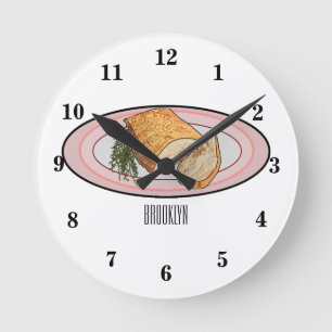 Roast pork belly cartoon illustration round clock
