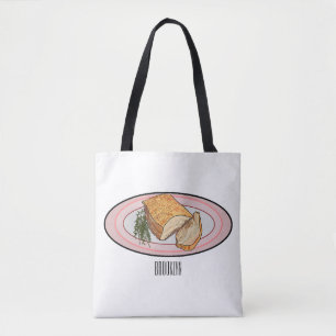 Roast pork belly cartoon illustration tote bag