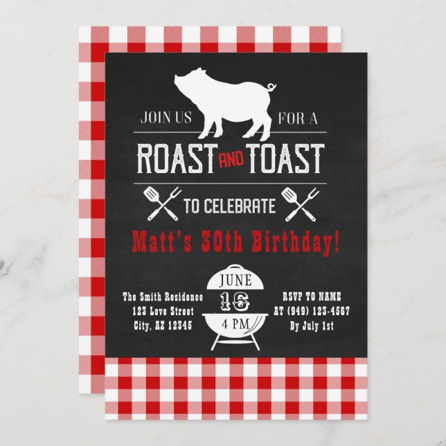 Roast & Toast Hog Roast Birthday Rustic Chalkboard Invitation (Front/Back)