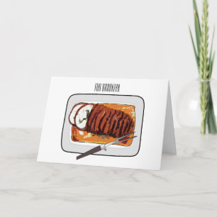 Roast turkey breast cartoon illustration  card