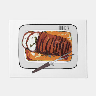 Roast turkey breast cartoon illustration doormat